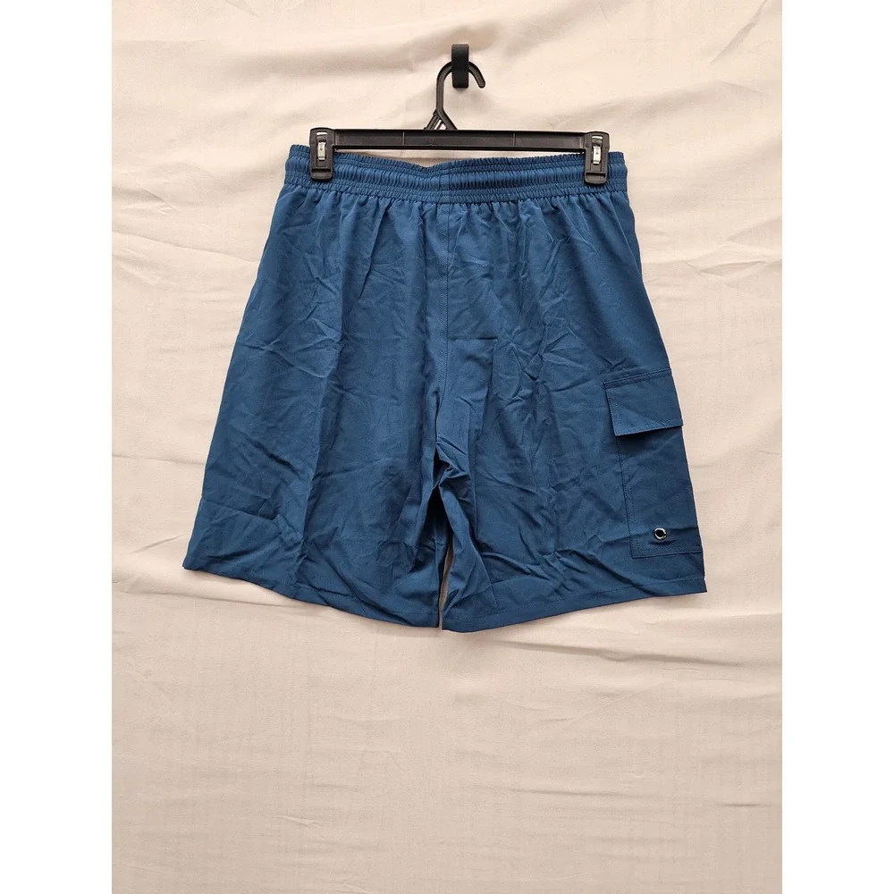 Brisira Mens Cargo Swim Trunks Blue Polyester Blend Athletic Size Medium